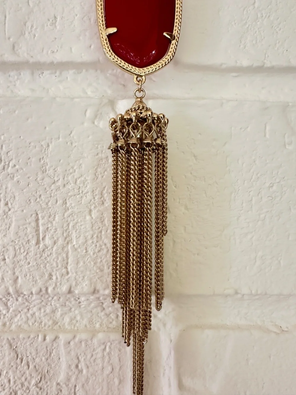 Kendra Scott Rayne Tassel Bright Red Pendant Gold Tone Long Necklace